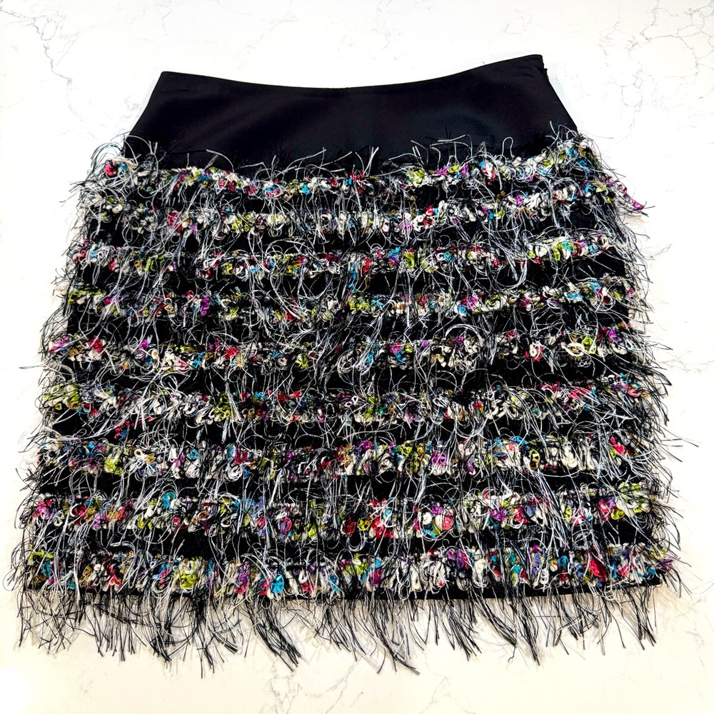 Worth Black Mini Skirt with Multicolor Fringe